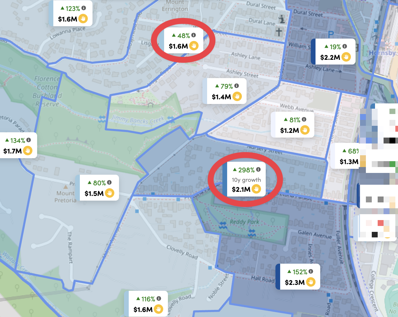 Street-level capital growth map